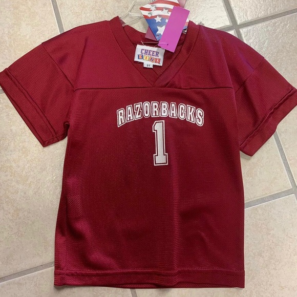 Kids Unisex Size 3T Razorbacks #1 Logo Mesh Football Uniform Sports Jersey NWT - Picture 1 of 3